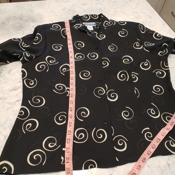 Pendleton Vintage 80's Black Sheer Printed Button Down Blouse Shirt 14P - Picture 10 of 13